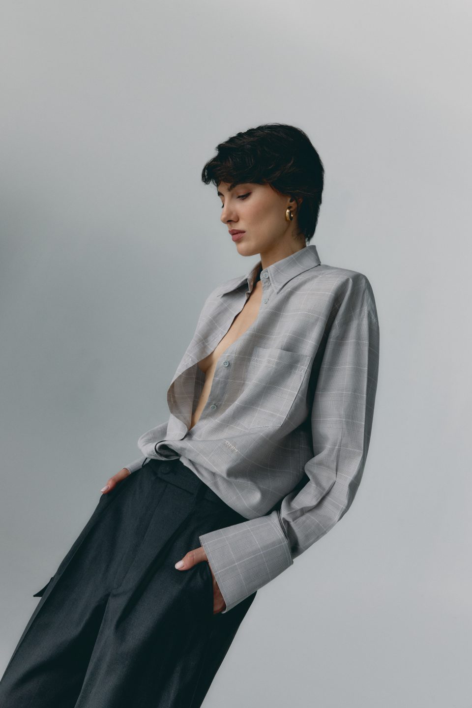 Camisa de Cuadros Gris Claro